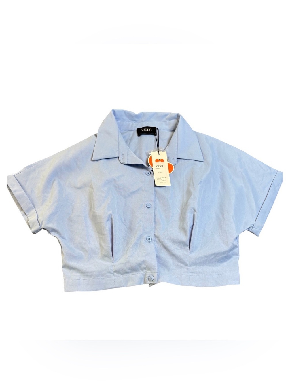 Cider Cropped Button Down Shirt Women’s L Blue NWT Y2K Preppy Top Fits S/M